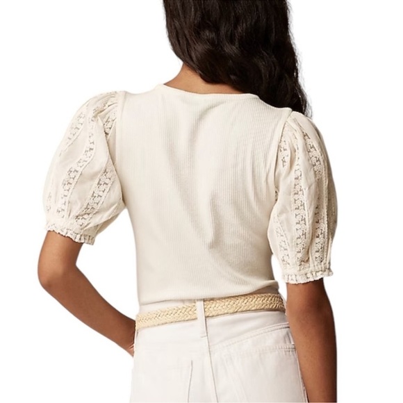 J.Crew Vintage rib top with lace puff sleeves XXS - Picture 7 of 14